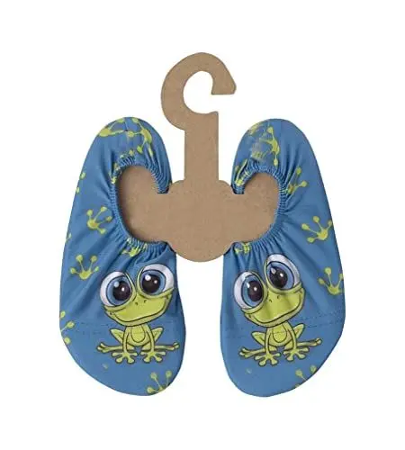 Produktbild: Slipstop Kinder Strandschuhe Anti Rutsch Ballett Schuhe Schwimmschuhe Urlaub Badeschuhe Yoga Pool für Jungs und Mädchen blau/grün mit Frosch, Größe 24-26