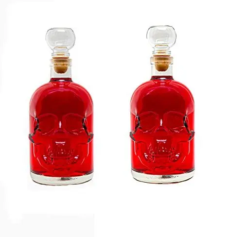 Produktbild: slkfactory 2 Leere Glasflaschen 500ml Glasflasche Totenkopf Made IN Germany Flasche Pirat Skull Glasschädel 0,5 Liter l Glas-Schädel Likörflaschen Whisky Karaffe Schnapsflasche