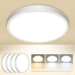 Produktbild: Slochi 4Stück Deckenlampe LED Deckenleuchte Flach, 3Farben 3000K/4000K/6500K, IP44 Wasserfest Rund Badlampe Decke, 12W 1600LM Modern LED Lampen für küche Badezimmer Schlafzimmer Flur Wohnzimmer, Ø16CM