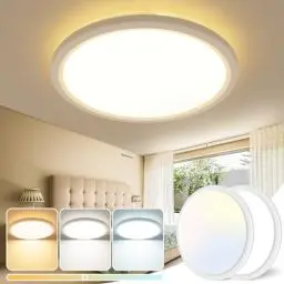 Produktbild: slochi 23CM LED Deckenleuchte, 2 Stück Deckenlampe 3000K/4000K/6500K, 18W 1800LM Flach Rund badlampe Decke, Wasserfest Deckenlampen Lampen für Badezimmer Küche Flur Keller Balkon