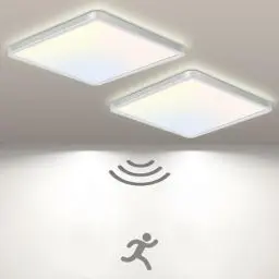 Produktbild: slochi 2 Stück LED Deckenleuchte mit Bewegungsmelder Innen Radar, 3000K/4000K/6500K, 15W Deckenlampe mit Bewegungssensor, 18CM Sensor Lampe für Flur Wand Treppe Küche Balkon Abstellraum