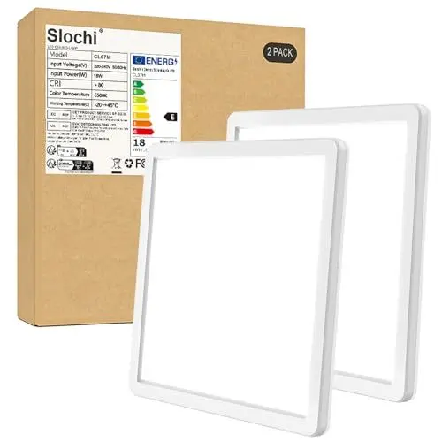 Produktbild: slochi (2 Stücke LED Deckenleuchte, 18W Ultra Dünn Deckenlampe Flach 22 * 2.1cm, 6500K Kaltesweiß Deckenleuchten Quadrat für Schlafzimmer,Bad,Flur,Küche