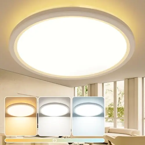 Produktbild: slochi 38CM Deckenlampe LED 36W 3600LM, 3000K/4000K/6500K Deckenleuchte Flach, Wasserfest Rund Badezimmerlampe Decke für Bad Küche Wohnzimmer Schlafzimmer Esszimmer Büro
