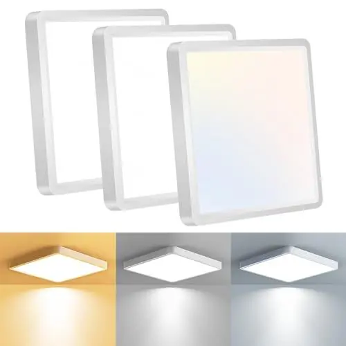 Produktbild: slochi 3 Stück 18CM LED Deckenleuchte, 3000K/4000K/6500K Deckenlampe 15W 1500LM, Wasserfest Flach Bad Lampe Decke, Ultra Dünn Eckig Lampen Deckenlampen Für Badezimmer Küche Flur Balkon