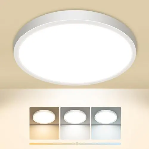 Produktbild: slochi Deckenlampe LED Deckenleuchte Flach, 3Farben - 3000K/4000K/6500K, IP44 Wasserfest Rund Badlampe Decke, 1500LM Modern LED Lampen für küche Badezimmer Schlafzimmer Flur Wohnzimmer, Ø18CM