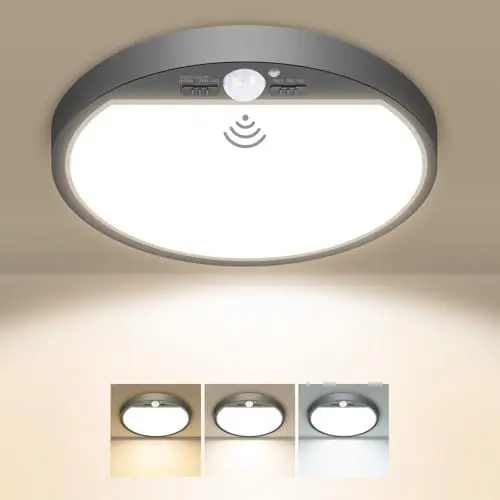 Produktbild: slochi Lampe Deckenlampe mit Bewegungsmelder Innen, 15W 1500LM LED Deckenleuchte mit Bewegungsmelder, 3000K/4000K/6500K Rund Sensor Licht für Flur Treppe Küche Balkon Abstellraum Keller, Ø18CM