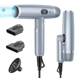 Produktbild: Slopehill Ionen Haartrockner 2000W Professioneller Föhn, Leicht und Faltbar/Wenig Lärm/Magnetischer Diffusor/Extra lange Kabel/LCD-Anzeige für Hause, Salon und Reisen (blau)