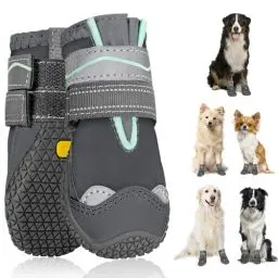 Produktbild: SlowTon Hundeschuhe Pfotenschutz, 2 Stück wasserdichte Hunde Schuhe Outdoor mit Rutschfester Sohle, reflektierendem Klettverschluss Hundestiefel für kleine mittlere große Hunde Winter(Grau, Size 6)