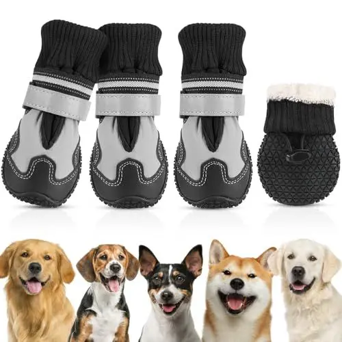 Produktbild: SlowTon Hundeschuhe Pfotenschutz, 4 Stück rutschfeste wasserdichte Hunde Schuhe mit reflektierendem Klettverschluss, Winter Schnee Hundestiefel für große mittlere kleine Hunde Sport im Freien, Size 2