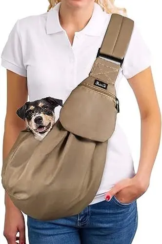 Produktbild: SlowTon Hundetragetasche, Haustier Hundetasche mit verstellbarem, gepolstertem Schultergurt und Fronttasche Tragetasche Hund für Spaziergang Aktivitäten im Freien und Ausflüge(Khaki-grün)