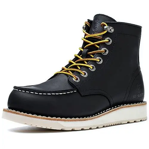 Produktbild: SL-Saint Herren Arbeitsstiefel Weiche Moc Toe Klassische Knöchel Mode Casual 6‘’ Keilsohle Schuhe (Schwarz Keilsohle, Erwachsene, Herren, 44, Numerisch, EU Schuhgrößensystem, Breit)