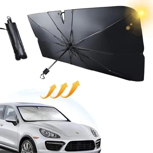 Produktbild: SLshiBo Sonnenschutz Auto Frontscheibe, Auto Frontscheibenabdeckung Innen, UV-Schutz & Hitzeblock, Tragbarer Faltbare Windschutzscheibe Sonnenschirm Regenschirm für Meisten A uto & SUV (140×79cm)