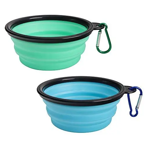 Produktbild: SLSON 2 Stück Hundenäpfe Faltbare Reiseschale, Auslaufsichere Hundenapf mit Bergsteigerkarabiner für Katzen, Hunde und Haustiere für Wasser und Futter (350ml)