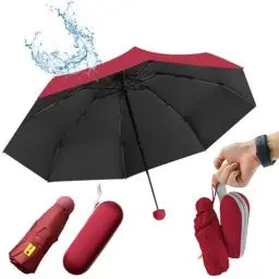 Produktbild: SLTAXAR Kompakter Regenschirm Sturmfest mit 8 Rippen Taschenschirm Burgundy Mini Umbrella Pocket Taschenschirme Faltender UV-Regenschirm Minischirm Leicht Mini Schirm Damen Perfekt für Jede Handtasche