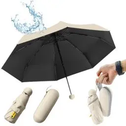 Produktbild: SLTAXAR Kompakter Regenschirm Sturmfest mit 8 Rippen Taschenschirm Cremefarben Mini Umbrella Pocket Taschenschirme Faltender UV-Regenschirm Minischirm Leicht Mini Schirm Damen Perfekt für Handtasche