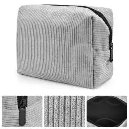 Produktbild: SLTAXAR Kulturtasche Cord Kleine Make up Tasche Cord Reise Kosmetiktasche Grau Schminktasche Cord Tasche Klein mit Reißverschluss Kulturbeutel Cord Damen Herren Portable Aufbewahrungstasche für Travel