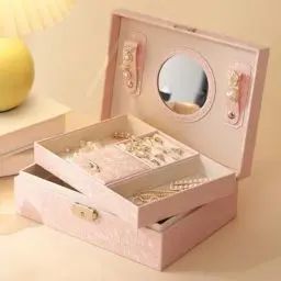 Produktbild: SLTAXAR Schmuck Aufbewahrungsbox Schmuckkästchen Rosa Mädchen Schmuckkasten Rosa Samt Schmuckkiste 2 Ebenen PU Schmuckbox Damen Reise Abnehmbares Schmuck Box für Ringe Ohrringe Armbänder Halsketten