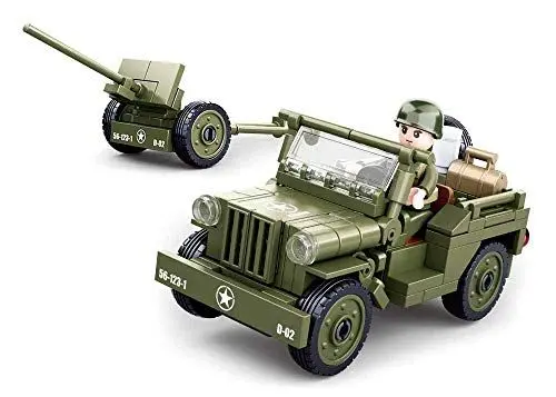 Produktbild: Sluban Klemmbausteine WWII - All. Jeep mit Feldhaubitze (M38-B0853), Spielset, Klemmbausteine, Soldaten, mit Spielfigur, Army WWII, bunt, SL95713