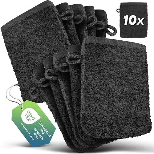 Produktbild: slummer Waschlappen 10er Set 100% Baumwolle Frottee 15x21 cm anthrazit Oeko-Tex Zertifiziert 500gsm Seifhandschuh Waschhandschuh Badtextilien