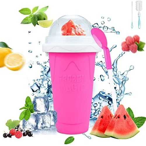 Produktbild: Slush Becher Silikon Squeeze Cup,DIY Slushie Maker mit Deckeln und Strohhalmen, Slush Eis Becher zum kneten Gefrorene Maker Smoothie Becher für Machen Milchshake, Leckeres Slush Eis (PINK)
