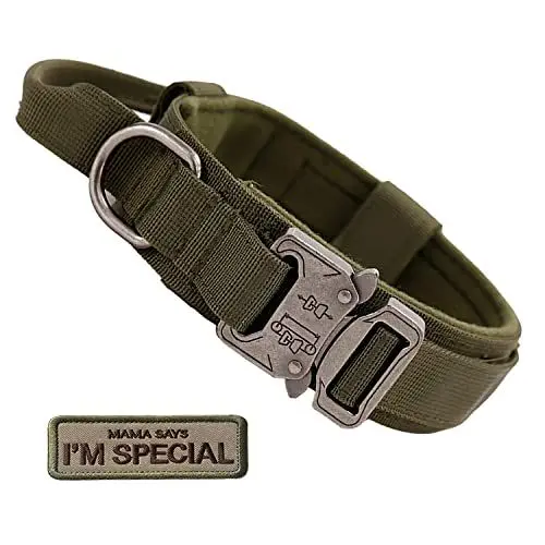 Produktbild: S.Lux Tactical Hundehalsband mit Griff, einstellbare Ausbildung militärische Hundehalsbänder Schnellverschluss Heavy Duty Metallschnalle für mittlere große Hunde (Armeegrün, M)