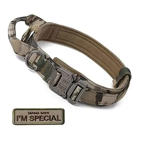 Produktbild: S.Lux Tactical Hundehalsband mit Griff, einstellbare Ausbildung militärische Hundehalsbänder Schnellverschluss Heavy Duty Metallschnalle für mittlere große Hunde (Camouflage, XL)