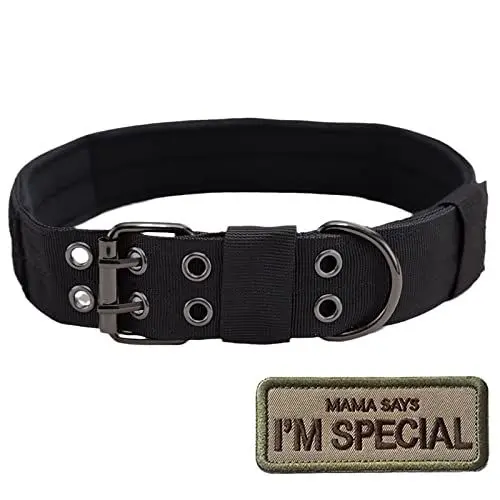 Produktbild: S.Lux Taktisches Nylon Hundehalsband - Militärisches Einstellbares Training Halsband Mit Metallschnalle Und Klettpatches (Schwarz, M)
