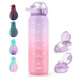 Produktbild: SLUXKE Trinkflasche Edelstahl 500ml mit Griffe, 0.5 Liter Thermosflasche mit Premium Auslaufsichere Deckel für Schule, Fitness Fitnessstudio, Wandern, Camping LILA ROSA