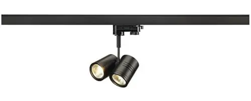 Produktbild: SLV BIMA | LED Strahler 3-Phasen, Dreh- und schwenkbarer Schienen-Strahler, Deckenleuchte, Schienensystem, Innenleuchte| Zweiflammig, 2xGU10, schwarz matt, inkl. 3Phasen-Adapter