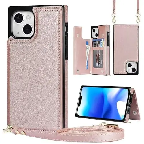Produktbild: SLWYF Handyhülle für iPhone 12/iPhone 12 Pro Hülle,Premium Leder Klappbare Flip Case (Stoßfeste) (Standfunktion) (Kartenfächern) Tasche Schutzhülle für iPhone 12/iPhone 12 Pro - Roségold