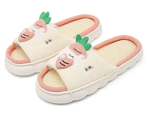 Produktbild: SMajong Damen Weicher Hausschuhe Herren Bequeme Baumwollflachs Pantoffel Cartoon rutschfeste Linen Slippers Offene Zehenpartie Wolkenschuhe Rosa 41/42 EU (Sohlengröße 42/43)