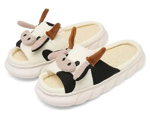 Produktbild: SMajong Damen Weicher Hausschuhe Herren Bequeme Baumwollflachs Pantoffel Cartoon rutschfeste Linen Slippers Offene Zehenpartie Wolkenschuhe Weiß 41/42 EU (Sohlengröße 42/43)