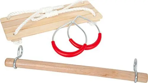 Produktbild: Small Foot Schaukel-Set 3 in 1, mit Brettschaukel, Holztrapez und Metallturnringen, für Kinder ab 3 Jahren, 11908, Rot