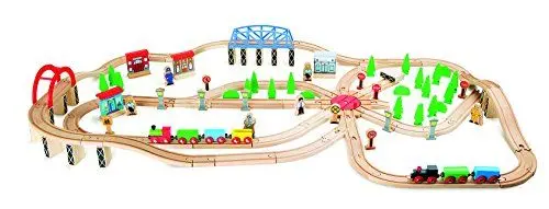 Produktbild: Small Foot foot 10087 Eisenbahnset Berufsverkehr, Spielset mit Schienen, Figuren UVM, Holzeisenbahn für Kinder ab 3 Jahren Eisenbahn