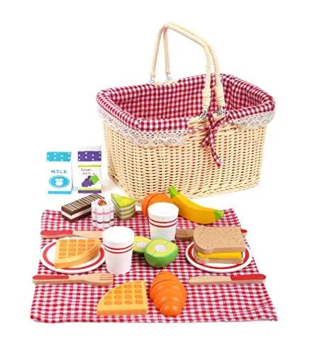 Produktbild: small foot 11186 Picknickkorb Früchstück, aus Holz, Rollenspiele/Kinderküchen-Zubehör, 27-teilig, ab 3 Jahre