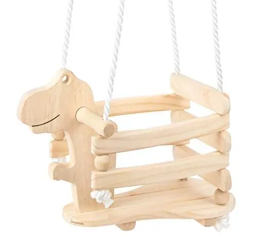 Produktbild: small foot 11589 Dinoschaukel Rex aus Holz, stabil und sicher aufgrund Einer erhöhten Umrandung, ab 18 Monaten Spielzeug, Unbehandelt