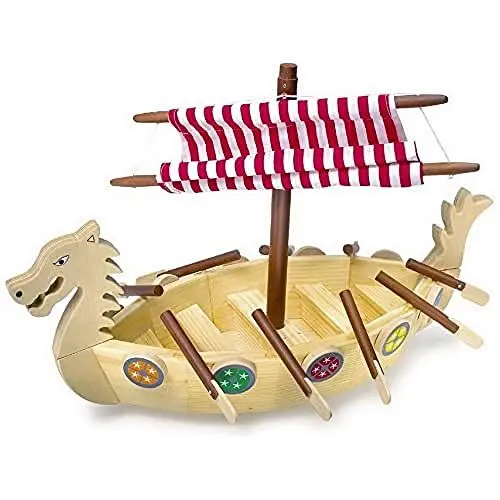 Produktbild: small foot 7625 Wikingerschiff aus Holz mit 9 steckbaren Rudern, 10 Schilden und beweglichem Stoffsegel