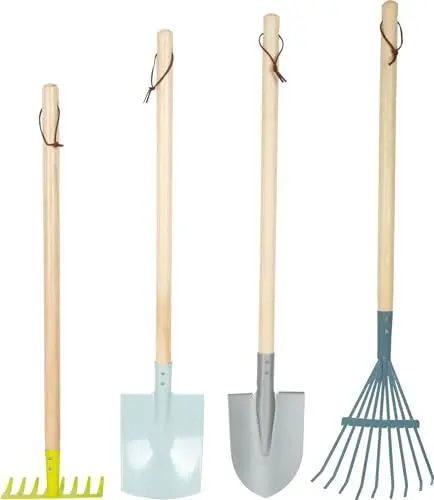 Produktbild: small foot Gartenwerkzeug-Set aus Holz und Metall, Gartenspielzeug für Kinder ab 3 Jahren in modernen Farben, 12389