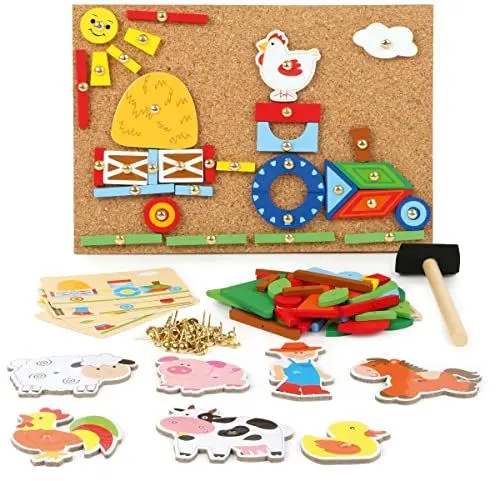 Produktbild: small foot Hämmerchenspiel „Bauernhof“ aus Holz, Korkboden mit Motiven des Bauernhofes zum Hämmern, ab 3 Jahren, 10228, Mehrfarbig/Meereswellen (Ocean Tides)