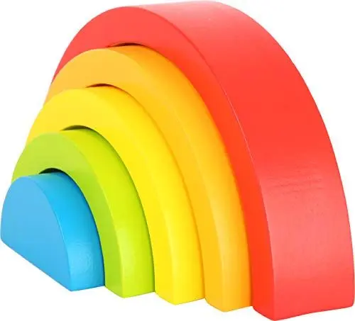 Produktbild: small foot Holzbausteine Regenbogen, Babymotorikspielzeug mit fünf Formen, ideales Greif - und Stapelspiel,10585, 1 Jahr to 99 Jahre
