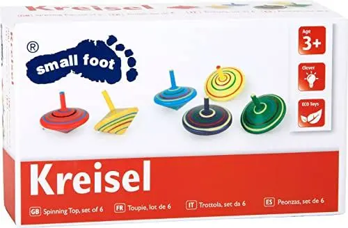 Produktbild: small foot Kreisel aus Holz, sechs Stück mit bunten Bemalungen und Mustern, Farbeffekt beim Drehen, ab 3 Jahren, 1730, 6 x 6 x 6 cm