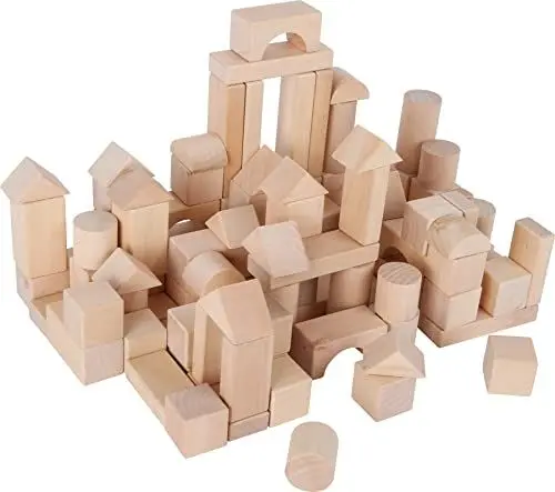 Produktbild: small foot Naturbausteine aus Holz, 100 Bausteine in verschiedenen Formen, mit Leinenbeutel, ab 12 Monaten, Art. 7073 Toys