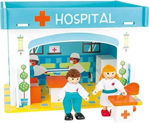 Produktbild: small foot Spielhaus Krankenhaus aus Holz, kinderleichter Aufbau, aufgedruckte Einrichtung, Art. 108557