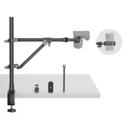 Produktbild: SMALLRIG Dreieckige Kamera-Tischhalterung, max. Tragkraft 3 kg, Überkopf-Kamerahalterung mit zusätzlicher Stützstange, mit Telefonhalter und kleinem Kugelkopf für Kamera/Telefon/Licht/Webcam – 4304