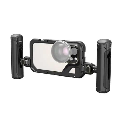 Produktbild: SMALLRIG Dual Handy Käfig Set für iPhone 15 Pro, mobiles Video Rig Käfig-Set aus Aluminiumlegierung mit kabellosem Schnellverschluss, Zwei Griffen für Videoaufzeichnung/YouTube/Vlog – 4397B