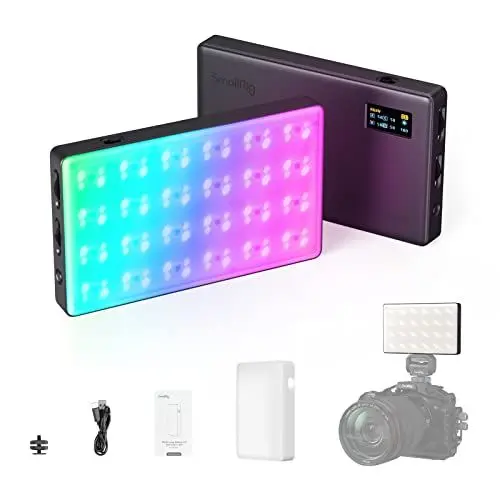 Produktbild: SMALLRIG Led Videoleuchte RGB, 5000mAh Fotolicht mit OLED-Bildschirm, Cold Shoe Mount und Diffusor, 1500Lux@0.3m 2500K-8500K Ganzmetallkamera-Dauerlicht mit 12 Lichteffekte, RM120-3808