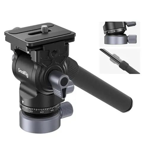 Produktbild: SMALLRIG Stativ Fluid Videokopf Video Head Mount Plate CH20 mit Schnellwechselplatte für Arca Swiss，Nivellierbasis, Verstellbarer Griff, Schwenk, Neigekopf für Kompaktkameras, 8.8lb/4kg - 4170B