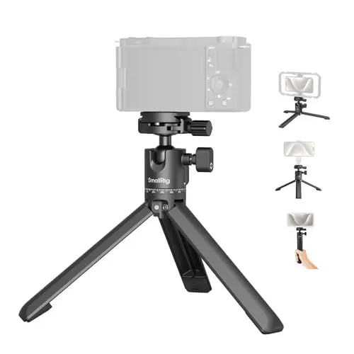 Produktbild: SMALLRIG Tragbares Mini-Tischstativ, Kompaktes Kleines Tischstativ aus Aluminiumlegierung mit 360°-Kugelkopf, 1/4-Zoll-Schrauben, Schnellwechselplatte für DSLR, Kamera, Telefon, 5 kg Tragkraft - 4630