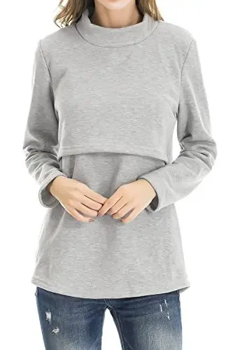 Produktbild: Smallshow Still-Tops für Damen, Winter, langärmelig, Stillkleidung, hellgrau, S