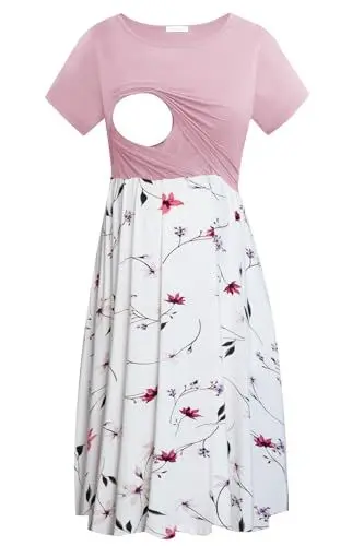 Produktbild: Smallshow Damen Lässiges Kurzarm Stillkleid Umstandskleid für Stillen Pink-SVP033 Large